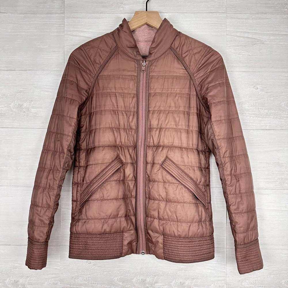 Lululemon The Bomb Bomber‎ Reversible Jacket Women Size 4 Bark Berry Rose Pink - Picture 3 of 16